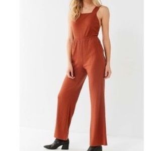 UO Lita Ribbed Jumpsuit- rust color